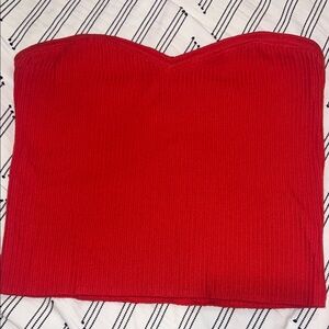 UO Red Strapless Ribbed Sweetheart Knit Tube Top